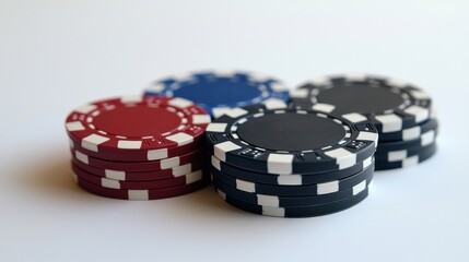 Stacked Poker Chips with Slight Tilt and Color Variation