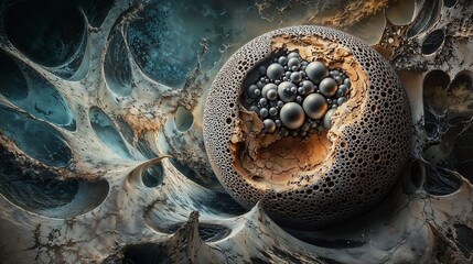 Abstract Fractal Sphere with Organic Patterns and Spherical Elements