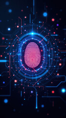 Fototapeta premium Cybersecurity-themed image featuring a fingerprint on a circuit board with digital elements for online identity protection.
