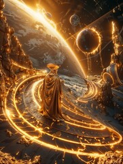Golden-Clad Figure and Planetary Orbits in an Inspirational Cosmic Landscape