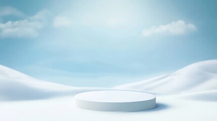 Empty white pedestal on snow-covered landscape