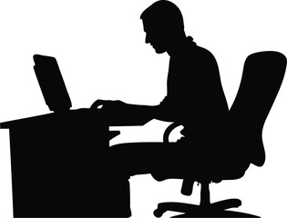 Silhouette of Person Using Laptop in Office Setting