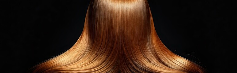 Fototapeta premium Smooth flowing brown hair on dark background showcasing healthy, straight, shiny locks with natural ombre effect. Professional salon and beauty concept.