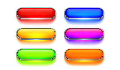 Collection of colored buttons, frame label, event web bar, buttons with color. Vector illustration