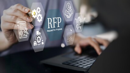 A business person using laptop with RFP, Request for Proposal Business Concept.