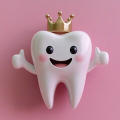 A cartoon tooth with a crown on top of it
