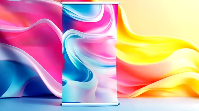 Colorful abstract retractable banner, fluid background, studio