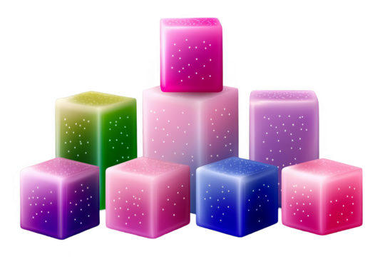 Abstract Cubes Illustration With Glitter On Transparent Isolated Background