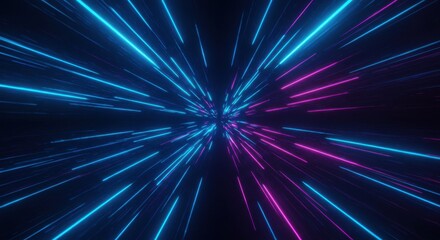 Abstract visualization of neon light streaks in blue and magenta against a dark background
