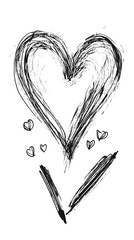 Abstract Grunge Heart Illustration With Black and White Colors Transparent Background