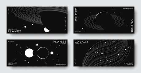 Set of abstract space horizontal backgrounds. Line art galaxy, planet, black hole, universe. Science future concept. Astronomy minimalist design for cover, poster, layout, banner, flyer, brochure © Anastasiya Stoma