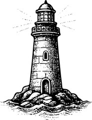 Nautical ornament. Lighthouse. Vintage illustration © Riszczel