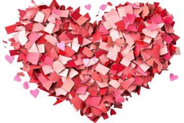 Abstract Heart Shape Made Of Red And Pink Paper Pieces On Transparent Background