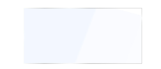 Realistic transparent glass rectangle plate. Acrylic texture frame with light reflection and glossy effect. Empty panel on white background. Vector PNG illustration.