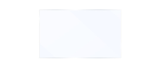 Realistic transparent glass rectangle plate. Acrylic texture frame with light reflection and glossy effect. Empty panel on white background. Vector PNG illustration.