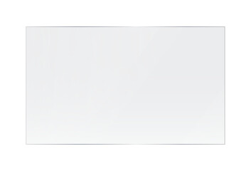 Realistic transparent glass rectangle plate. Acrylic texture frame with light reflection and glossy effect. Empty panel on white background. Vector PNG illustration.