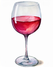 Watercolor painting of glass of wine isolated on white background. Tasty beverage. Delicious drink.