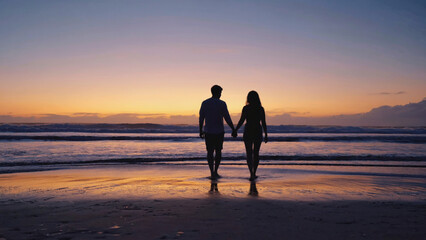 A romantic moment on the beach as the sun sets, perfect for a love story or a relaxing vacation scene