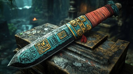 Ancient jungle knife, ornate and detailed