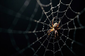 Creepy cobweb filled with spiders against a black backdrop,  eerie,  arachnids
