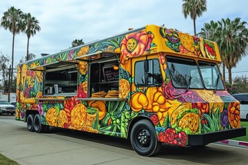 Colorful food truck, vibrant design, mobile eatery