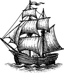 Nautical ornament. Vintage sailing ship illustration, water, artistic, maritime, historical. Vintage illustration  © Riszczel