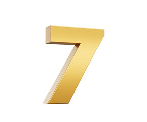 3D Golden number 7 Seven with a shiny, metallic appearance and smooth surface, 3d illustration