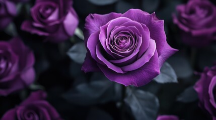 Fototapeta premium Elegant purple roses blossom with depth, captured with soft-focus artistry