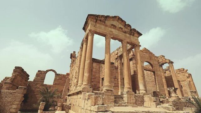 Roman Forum of Sufetula - Capitoline Temples of Sufetula. Tunisia. High quality 4k footage