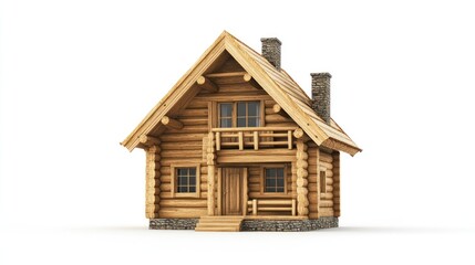 3D Wooden Cabin Isolated on White Background. Possible Use Stock photo