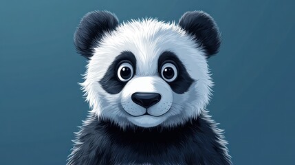 Fototapeta premium Adorable Panda Cub Portrait, Blue Background, Digital Art, Children's Book Illustration