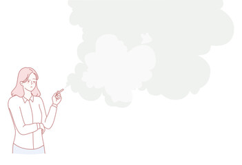 Obraz premium A woman is thoughtfully contemplating life while being surrounded by dreamy, atmospheric smoke clouds