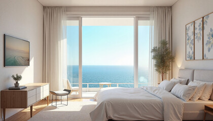 Elegant honeymoon suite with ocean view, romantic getaway, copy space