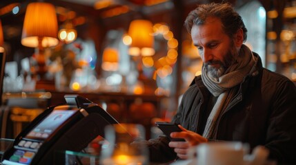 Smartphone payment at a modern retail venue showcases innovative cashless technology in action