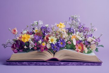 An Open Book Adorned with a Variety of Beautiful Colorful Flowers