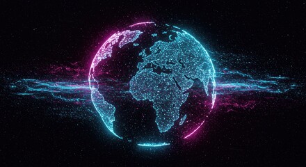 Obraz premium Glowing digital earth with africa and europe visible in a dark space background with stars