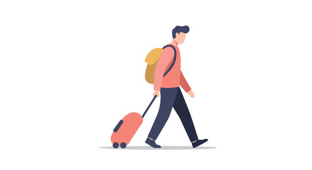 Obraz premium Man walking with suitcase against a white background 