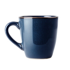 A blue ceramic mug with a smooth finish and a curved handle, designed for hot beverages.