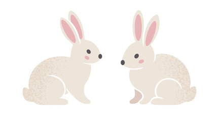 Set of Cute silhouettes of rabbits with flowers and hearts for Easter, vector illustrations.
