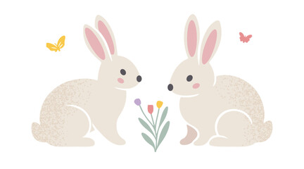 Set of Cute silhouettes of rabbits with flowers and hearts for Easter, vector illustrations.
