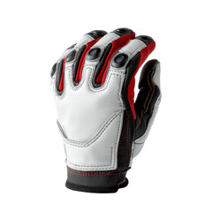 A close-up of a stylish, multi-colored glove designed for protective wear, featuring a mix of materials and ergonomic design elements.