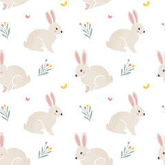 pattern, texture, Cute silhouettes of rabbits with flowers and hearts for Easter, vector
