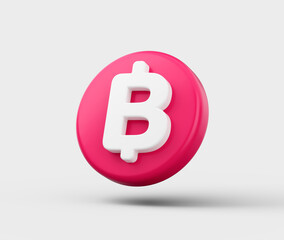 Pink circular icon with a white Thai Baht currency symbol in the center. 3D Illustration