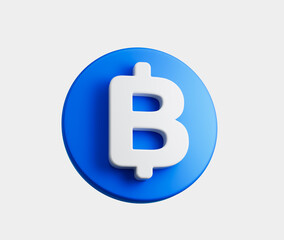 Blue circular icon with a white Thai Baht currency symbol in the center. 3D Illustration