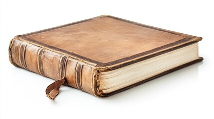 Antique leather-bound book isolated on white.
