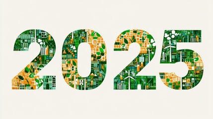 2025 Sustainable Vision: Green Urban Development with Eco-Friendly Icons.