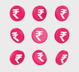3d Pink coin with white Rupee symbol, representing Indian currency and finance. 3d illustration