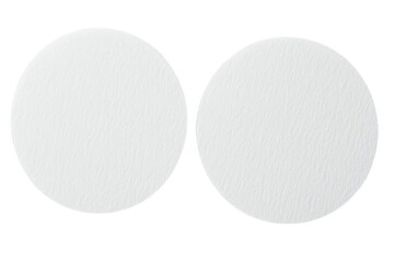 Isolated Abstract Design Of Two Round White Shapes On A Black Background