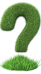 Isolated 3D Green Grass Question Mark Illustration On Transparent Background