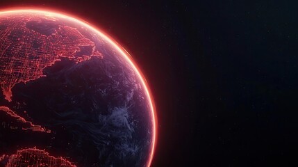 Obraz premium Earth with glowing network representing digital technology concept. Realistic depiction of Earth with a glowing red aura.